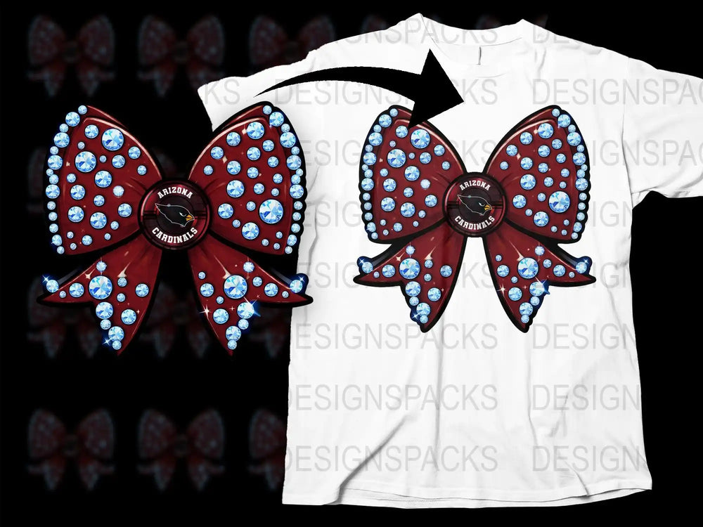 Designer Red Bow Hair Accessory, Crystal Embellished, Cheerleader Theme T-Shirt