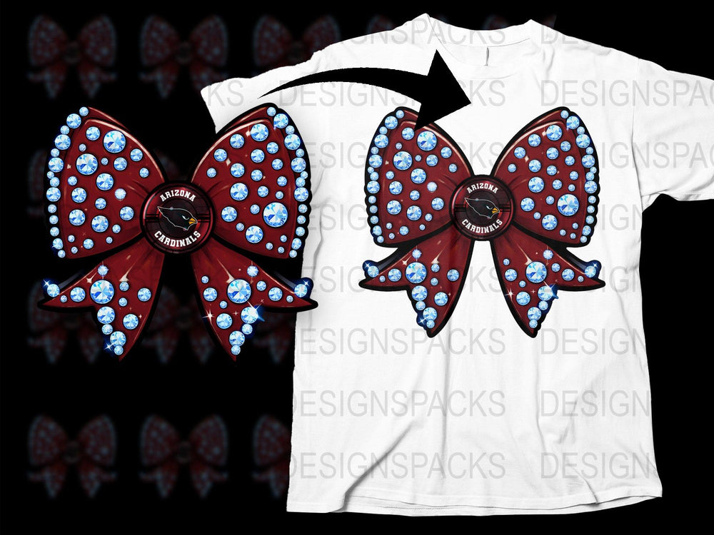 Designer Red Bow Hair Accessory, Crystal Embellished, Cheerleader Theme T-Shirt