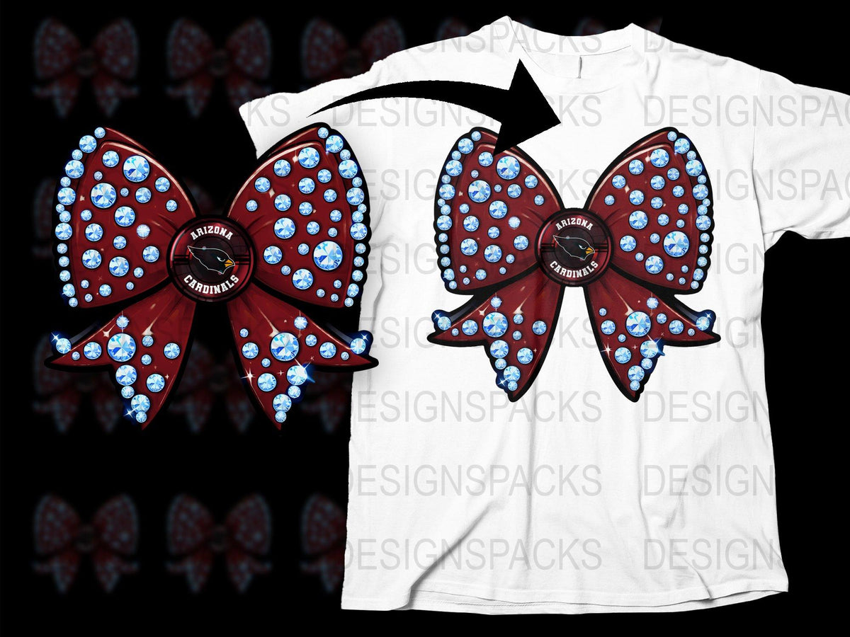 Designer Red Bow Hair Accessory, Crystal Embellished, Cheerleader Theme T-Shirt