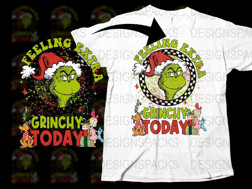 Feeling Grinchy Today Christmas T-Shirt, Funny Holiday Tee, Santa Hat Grinch Graphic Shirt