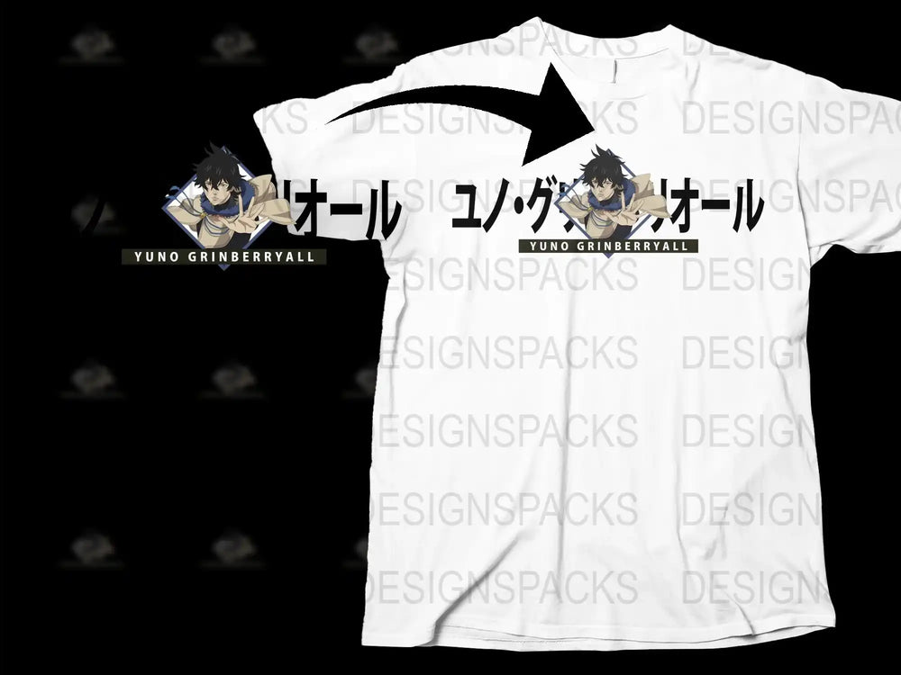 Anime Graphic Tee Yuno Grinberryall Inspired T-Shirt Unisex Manga Style Shirt Cotton Fabric Black and White Design Trendy Casual Wear