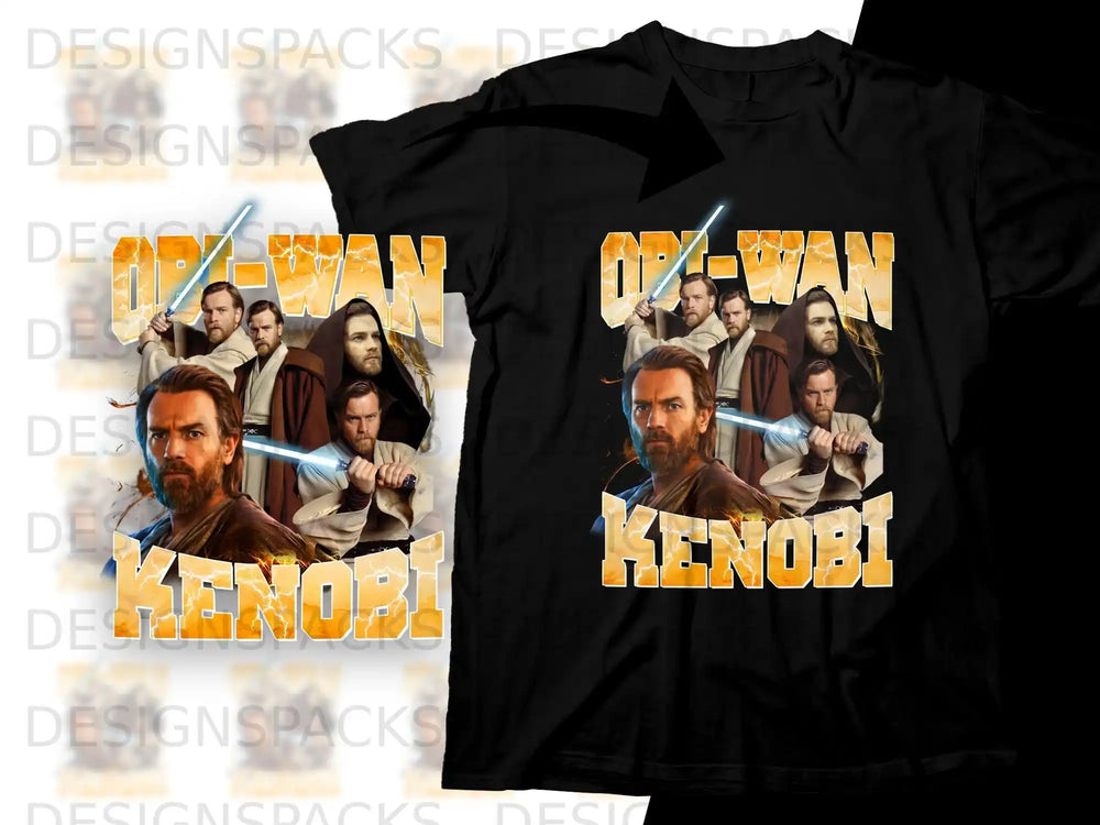 Obi-Wan Kenobi graphic tee with characters and stylized text.