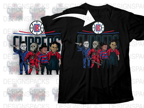 Los Angeles Chargers Horror Movie Characters Themed T-Shirt, Unique Fan Art, Halloween Special Edition Tee
