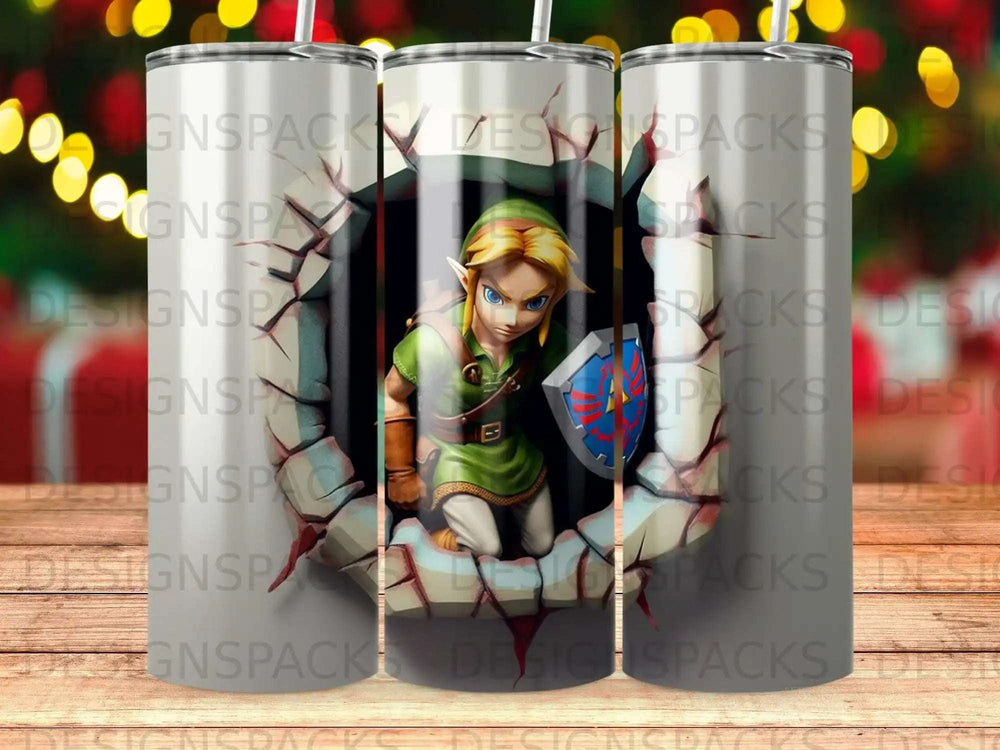 Link from The Legend of Zelda peeking through a cracked stone wall.