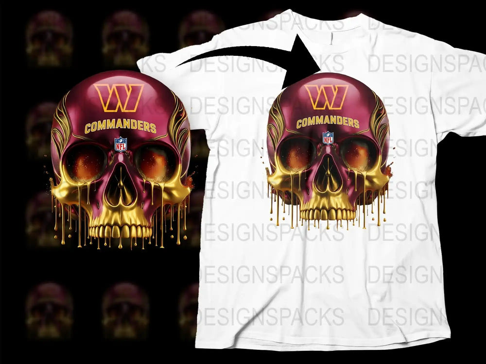 Washington Commanders Skull Graphic T-Shirt, Fiery Design, Football Fan Apparel, Unisex Casual Wear
