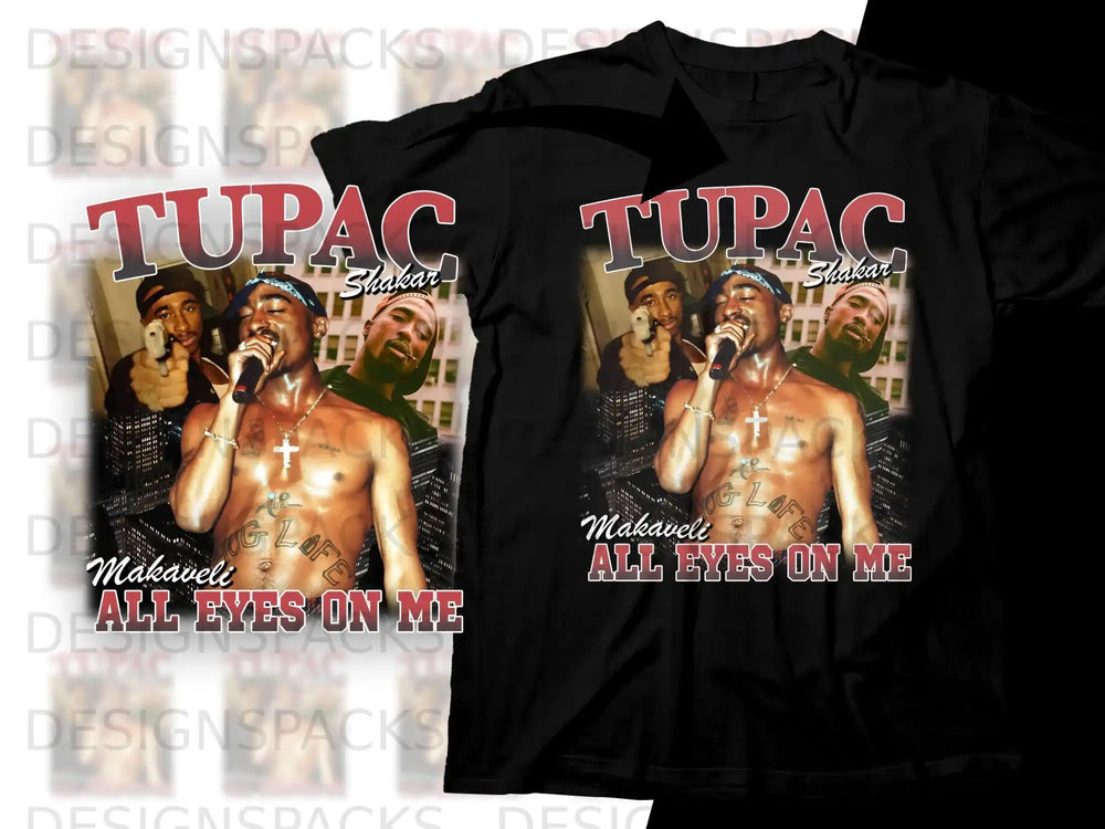 Tupac Shakur "All Eyes on Me" graphic t-shirt with artist portrait.