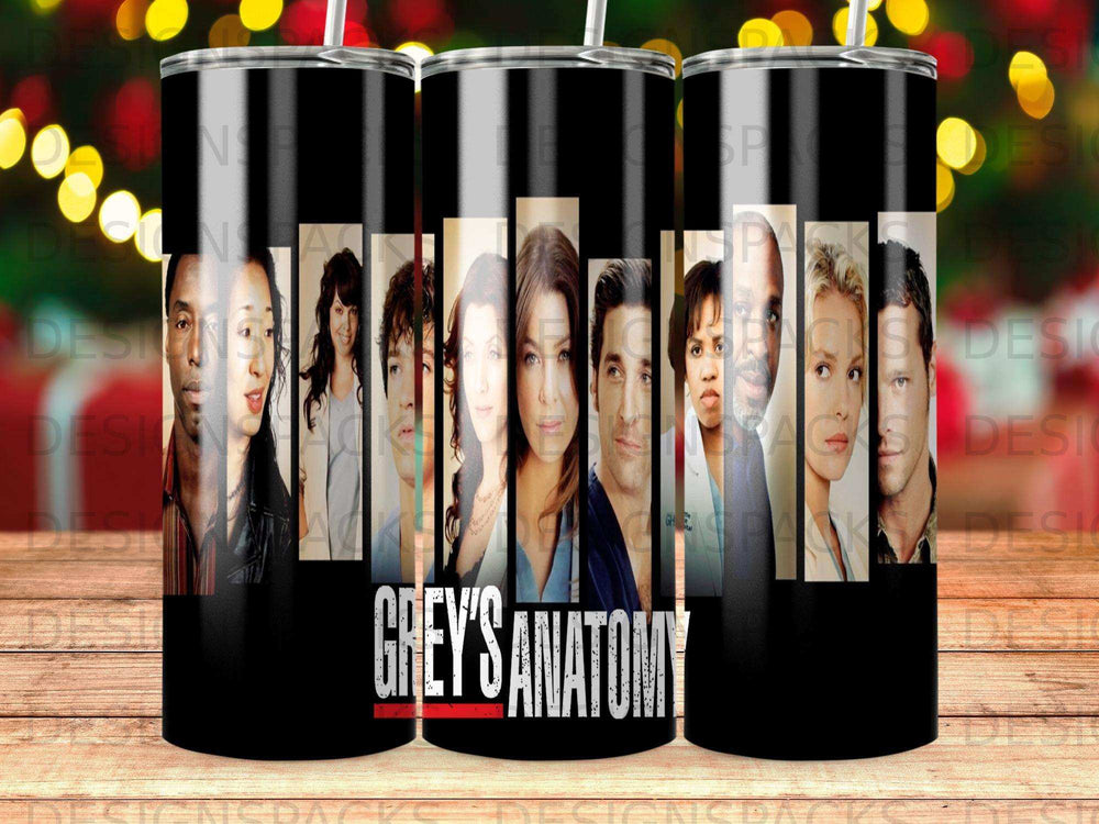 Grey's Anatomy tumbler featuring cast members and show title.