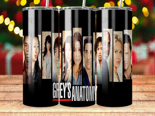 Grey's Anatomy tumbler featuring cast members and show title.