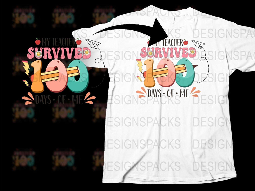 'I Survived 100 Days Of Me' Teacher T-Shirt, Colorful School Celebration Tee, Unisex Teacher Appreciation Gift.