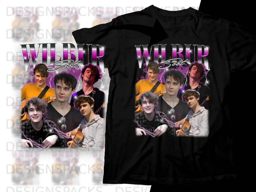 T-shirt with collage of Wilbur Soot's photos and "WILBUR SOOT" text.