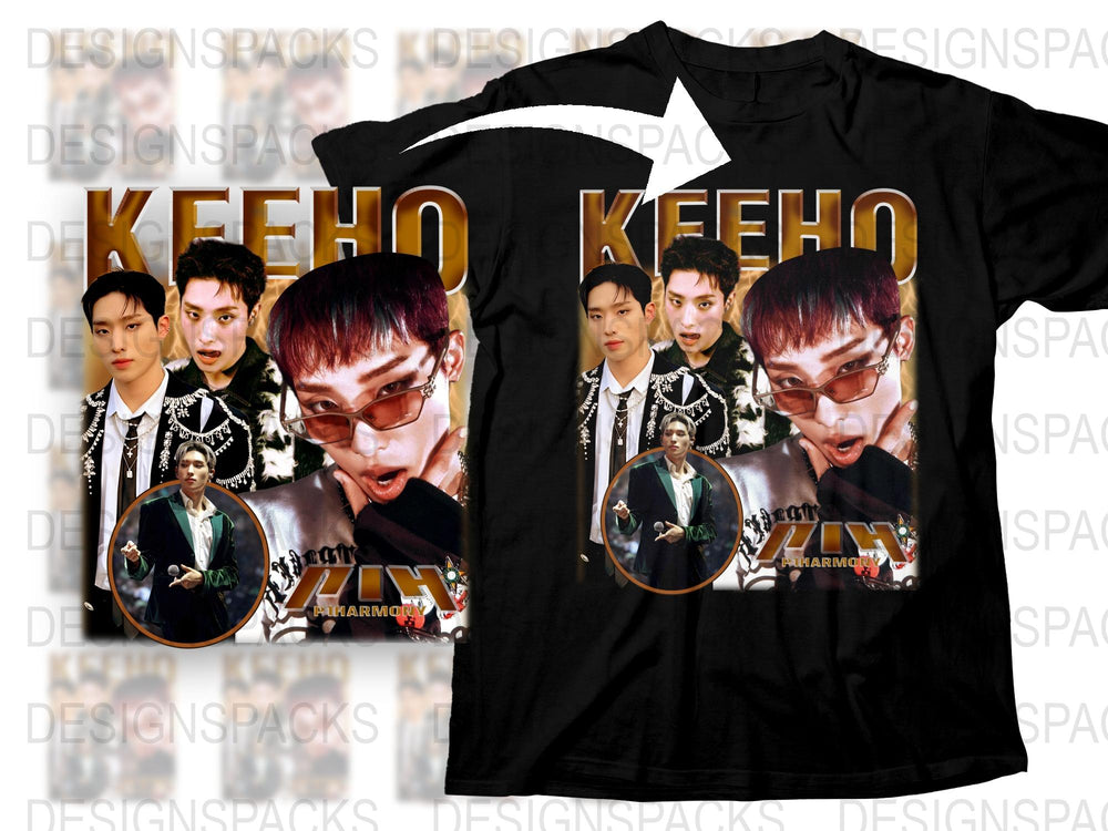 Trendy Black T-Shirt with K-Pop Star Graphic Prints, Fashionable Concert Merch, Unisex Pop Culture Apparel