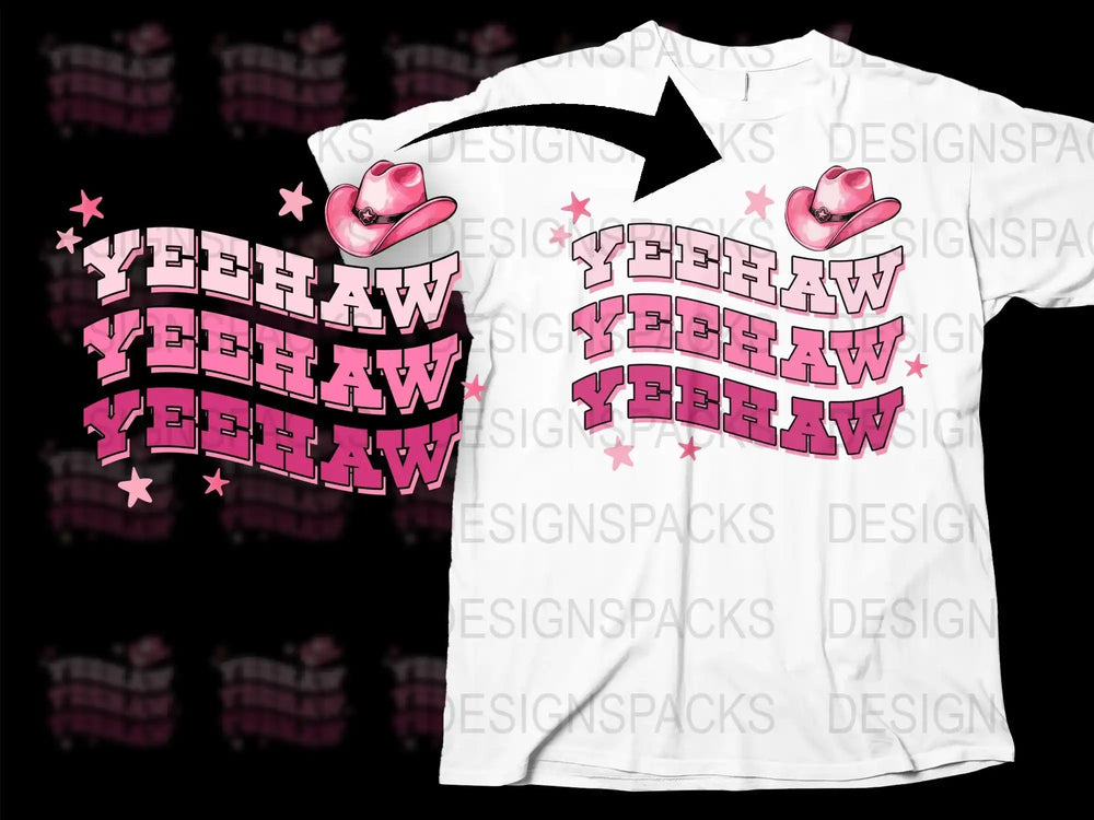 Yeehaw Pink Cowboy Hat Graphic T-Shirt, Western Style Tee, Fun Country Music Festival Apparel, Unisex Fashion