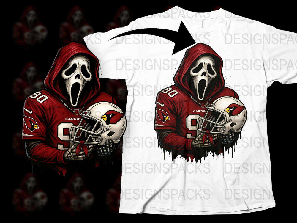 Arizona Cardinals Scream Mask Themed Football Fan T-Shirt, Horror Sports Apparel, Unique Graphic Tee, Gift for Sports Lovers.