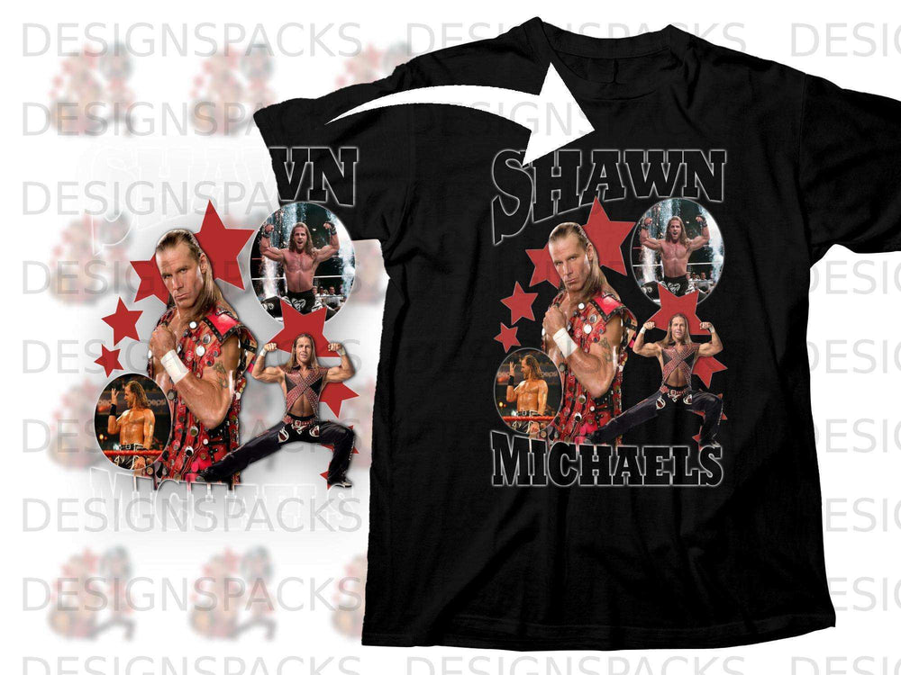 Black t-shirt with Shawn Michaels graphic, featuring stars and text "SHAWN MICHAELS".
