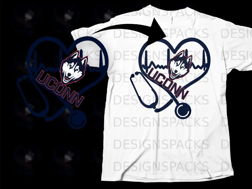UCONN Husky Heartbeat Stethoscope Graphic Shirt