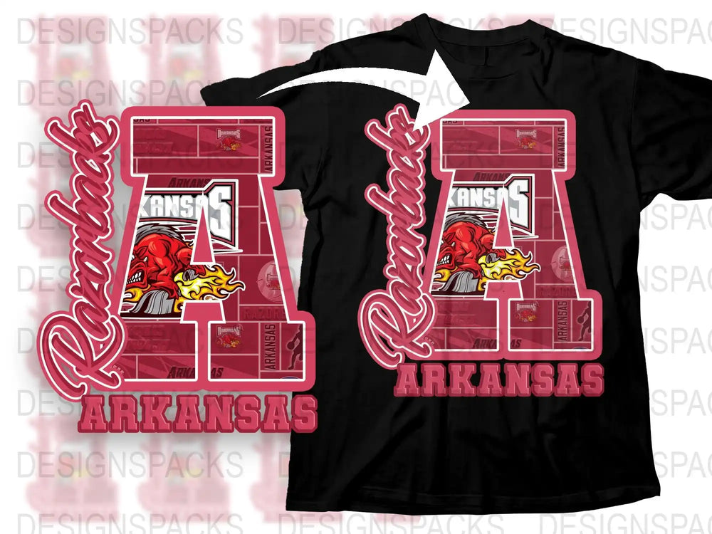 Arkansas Graphic T-Shirt, Red and White Retro Style Tee, College Sports Inspired Design, Casual Apparel