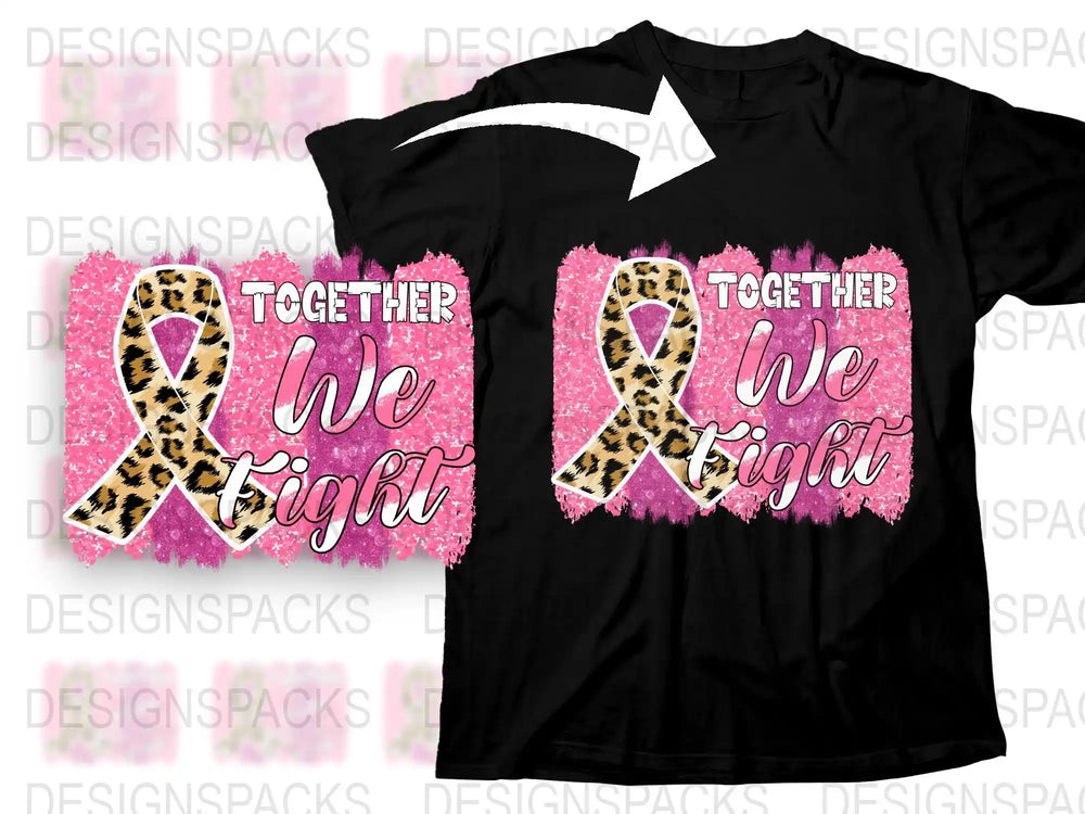 Breast Cancer Awareness T-Shirt Pink Glitter Leopard Print Together We Fight Tee