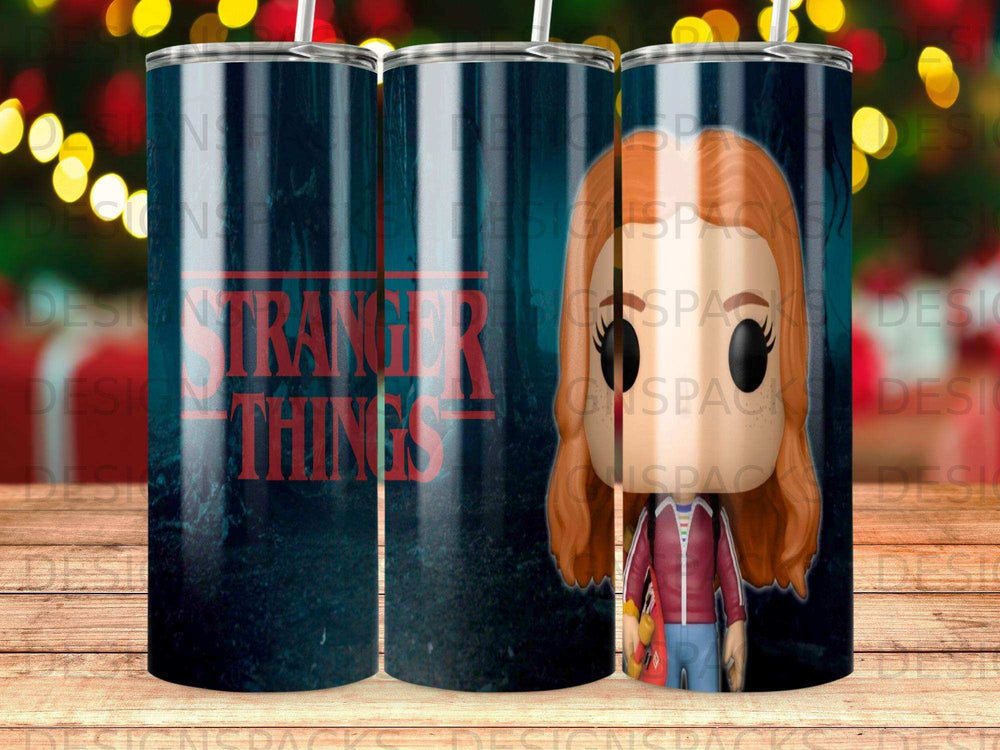 Stranger Things tumbler with Eleven illustration.