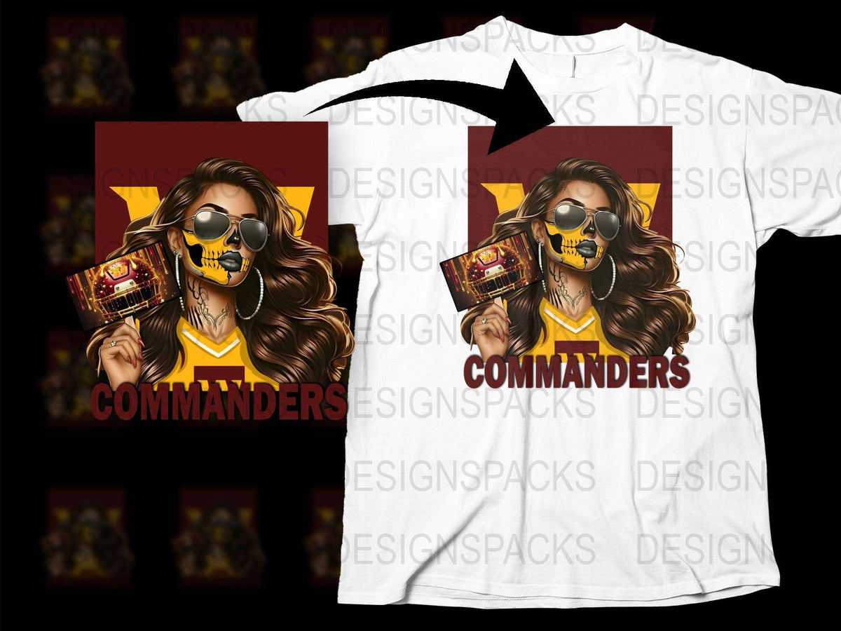 Graphic T-Shirt Commanders Fan Tee, Urban Style Skull Shirt, Trendy Football Themed Apparel