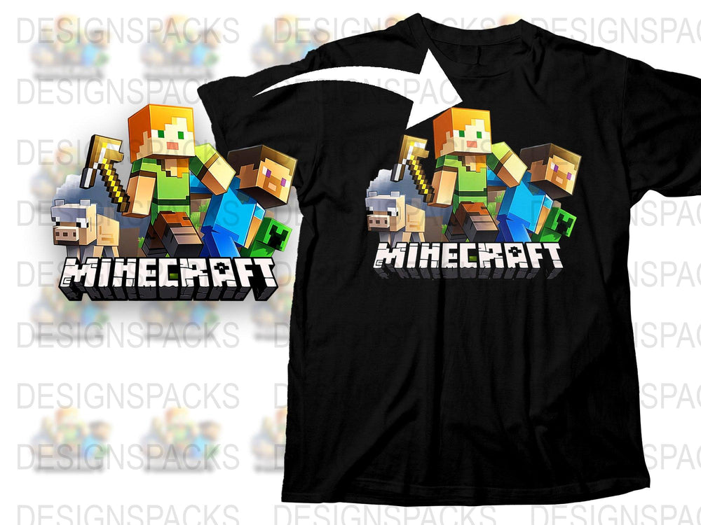 Minecraft T-Shirt, Kids Black Tee with Pixel Characters, Gaming Graphic Shirt, Cotton Top, Youth Sizes