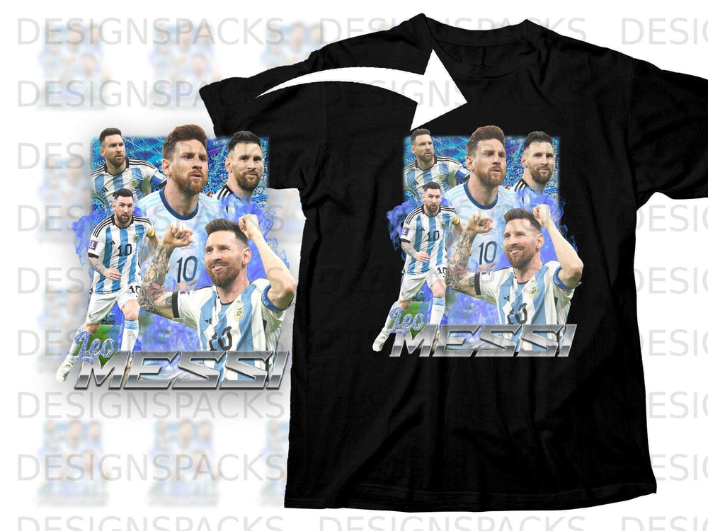 Black t-shirt with Lionel Messi graphics and "MESSI" text.