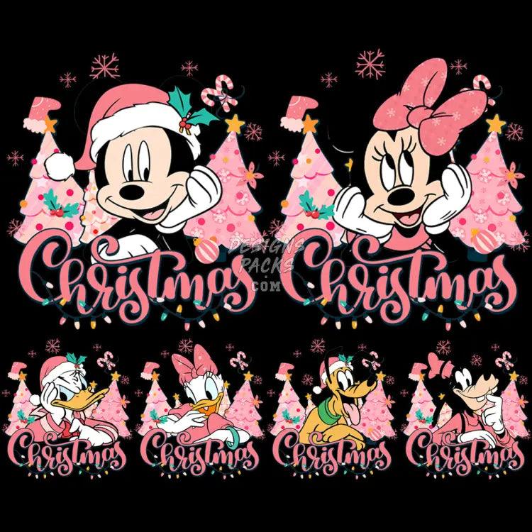 6 Cartoon Mouse Christmas Pink Designs Bundle Png