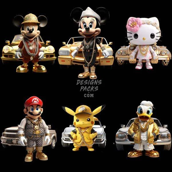 6 Gangster Cartoon Designs Bundle PNG