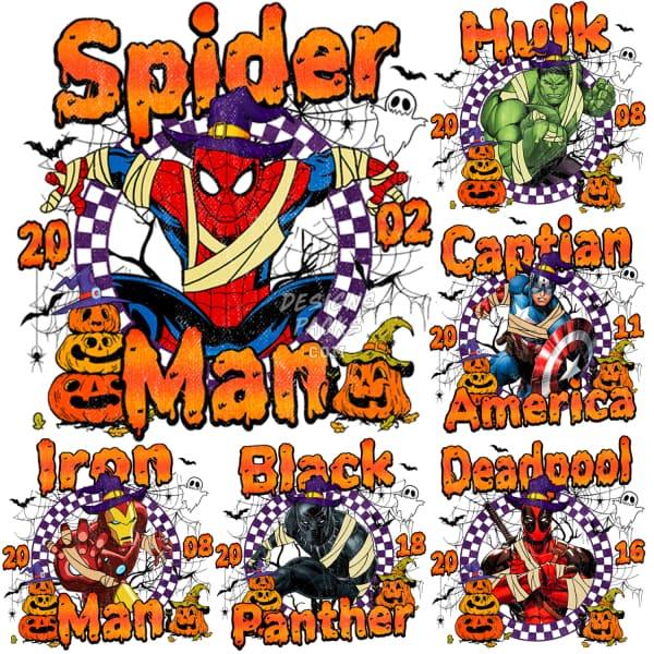 6 Halloween Cartoon Super Heroes Designs Bundle PNG designspacks