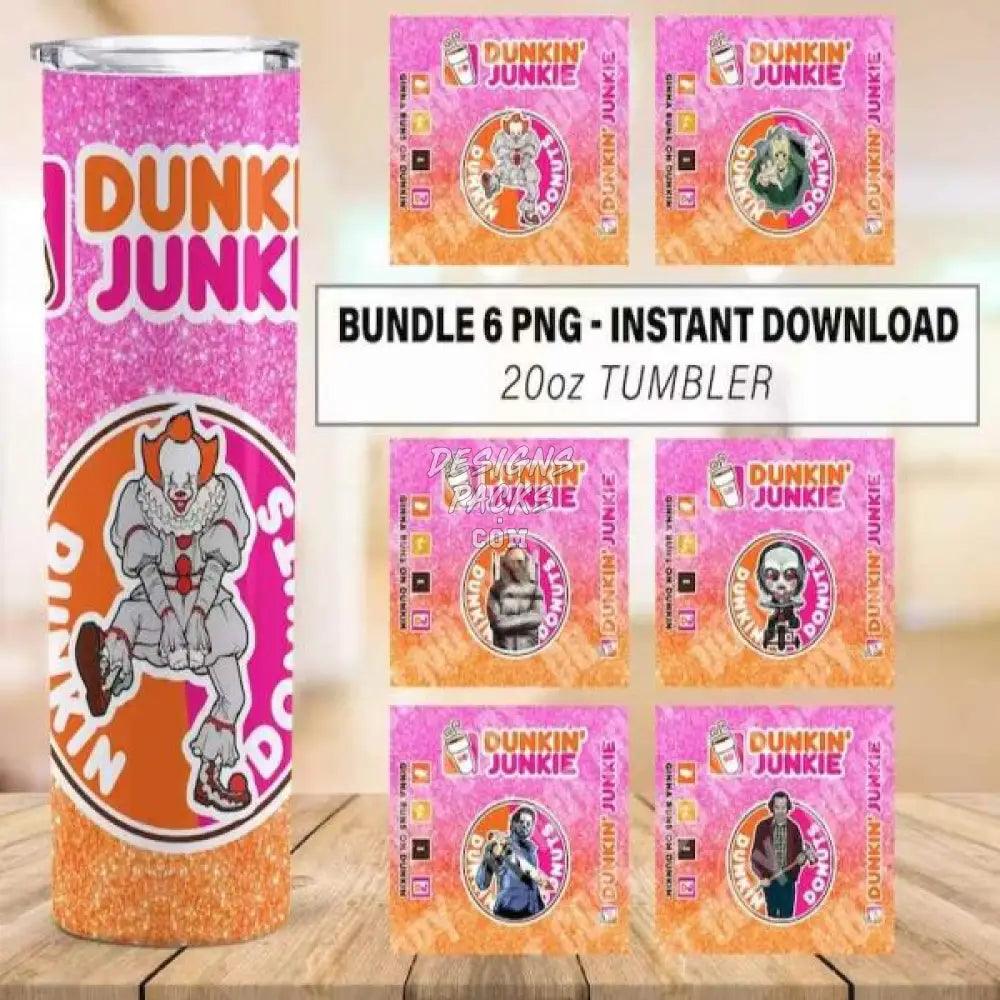 6 Horror Halloween Dunkin Junkie Tumbler Wrap Bundle Png