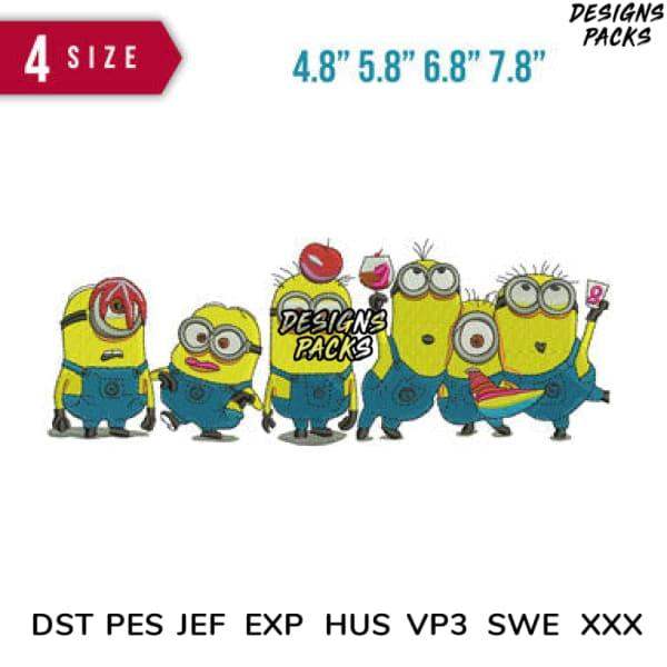 Minion embroidery designs in 4 sizes, compatible with DST PES JEF formats for instant download