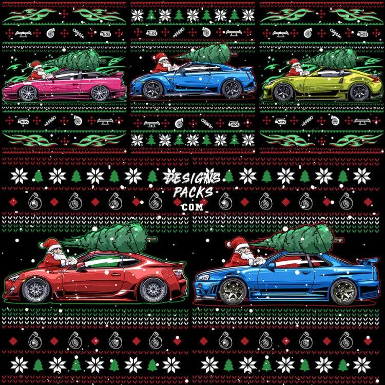 6 Ugly Santa Christmas Cars Designs Bundle Png