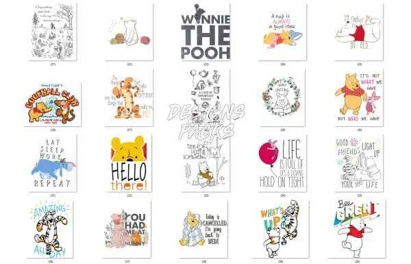 Winnie the Pooh print-ready designs for DTF, DTG, embroidery, and tumbler wraps