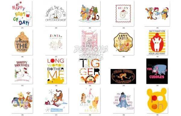 Winnie the Pooh and friends themed designs for DTF/DTG, embroidery, and tumbler wraps