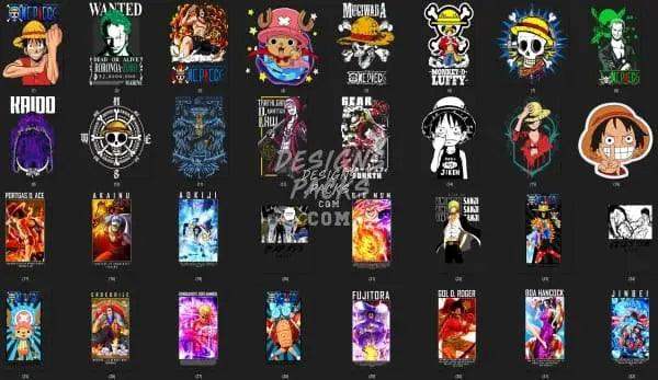 One Piece anime character designs for DTF/DTG printing, embroidery, and tumbler wraps