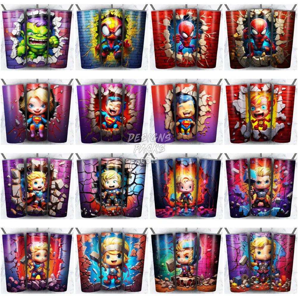 60 Broken Wall Baby Superheroes Tumbler Wrap Bundle Jpg