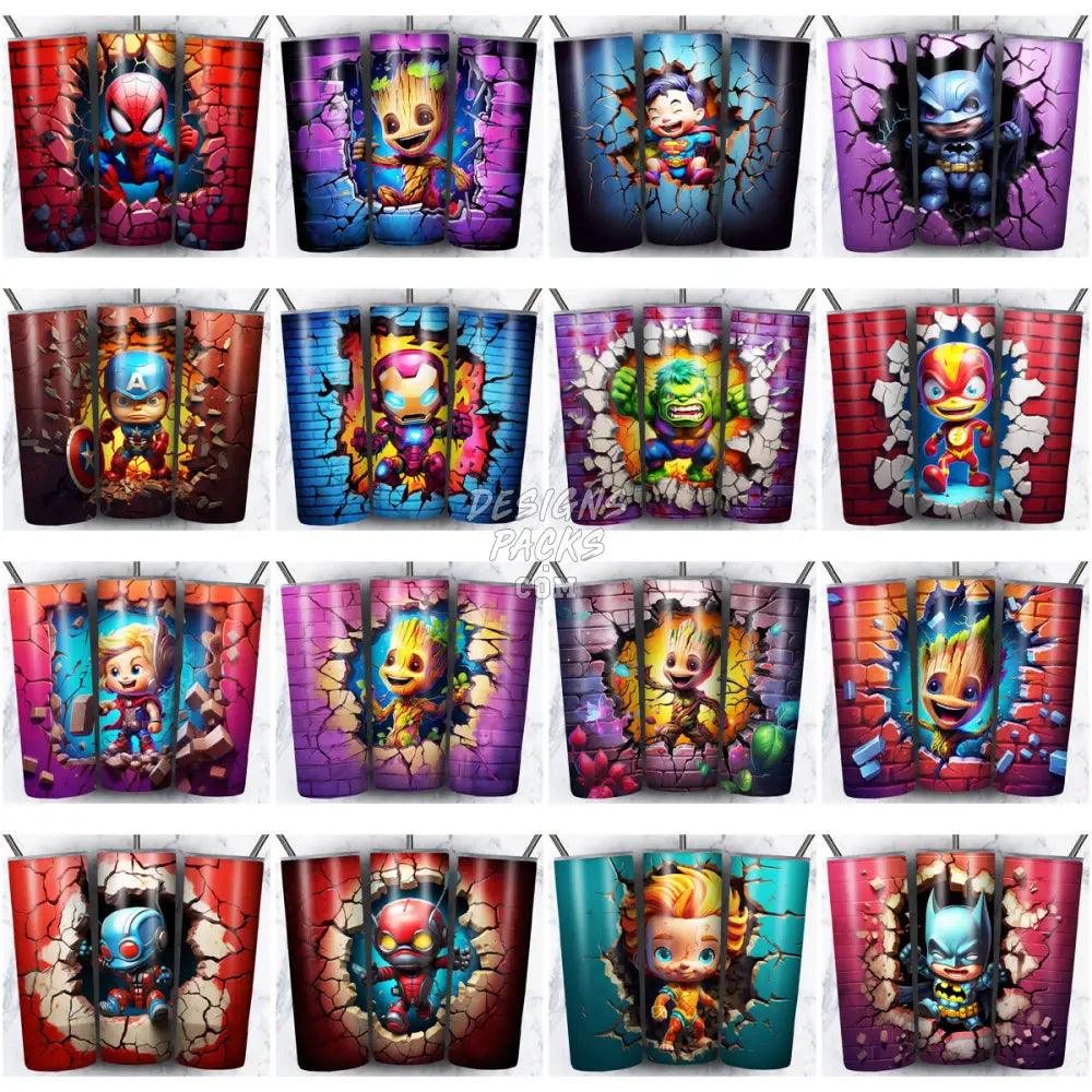 60 Broken Wall Baby Superheroes Tumbler Wrap Bundle Jpg