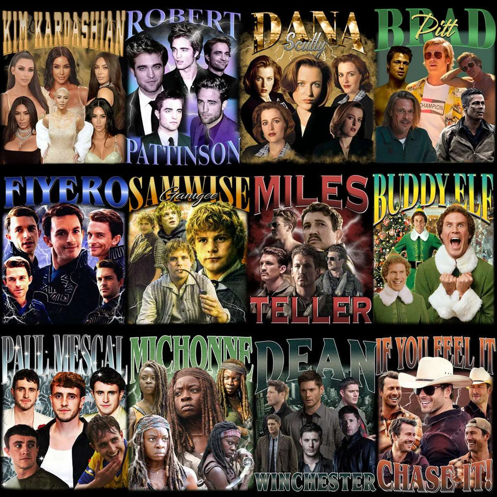 60 Celebrity TV Series Movies Artists Bootleg Designs Bundle PNG