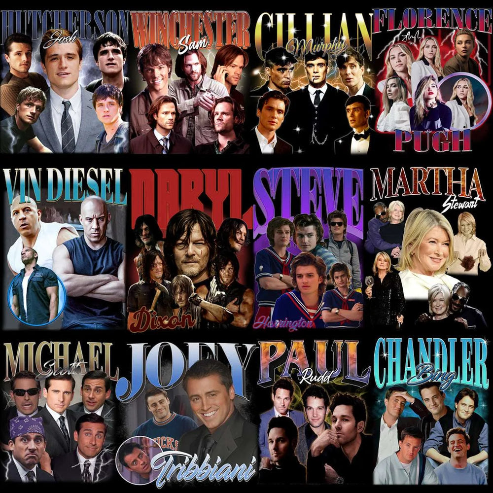 60 Celebrity TV Series Movies Artists Bootleg Designs Bundle PNG