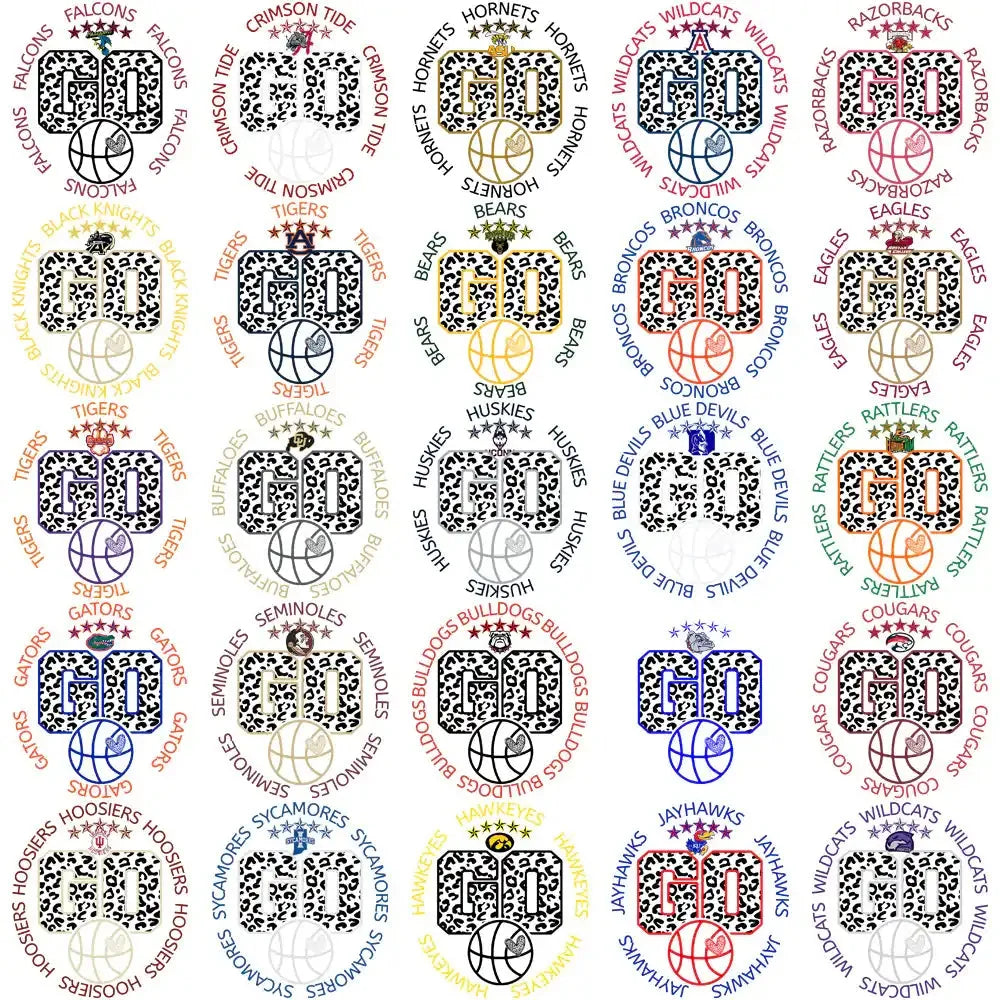 62 College NCAA Teams Go Team Circle Basketball Designs Bundle PNG