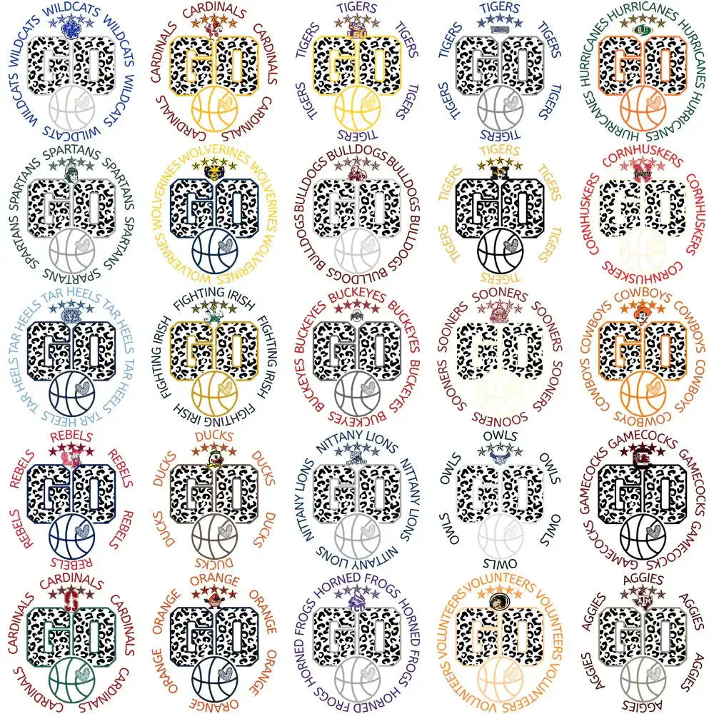62 College NCAA Teams Go Team Circle Basketball Designs Bundle PNG