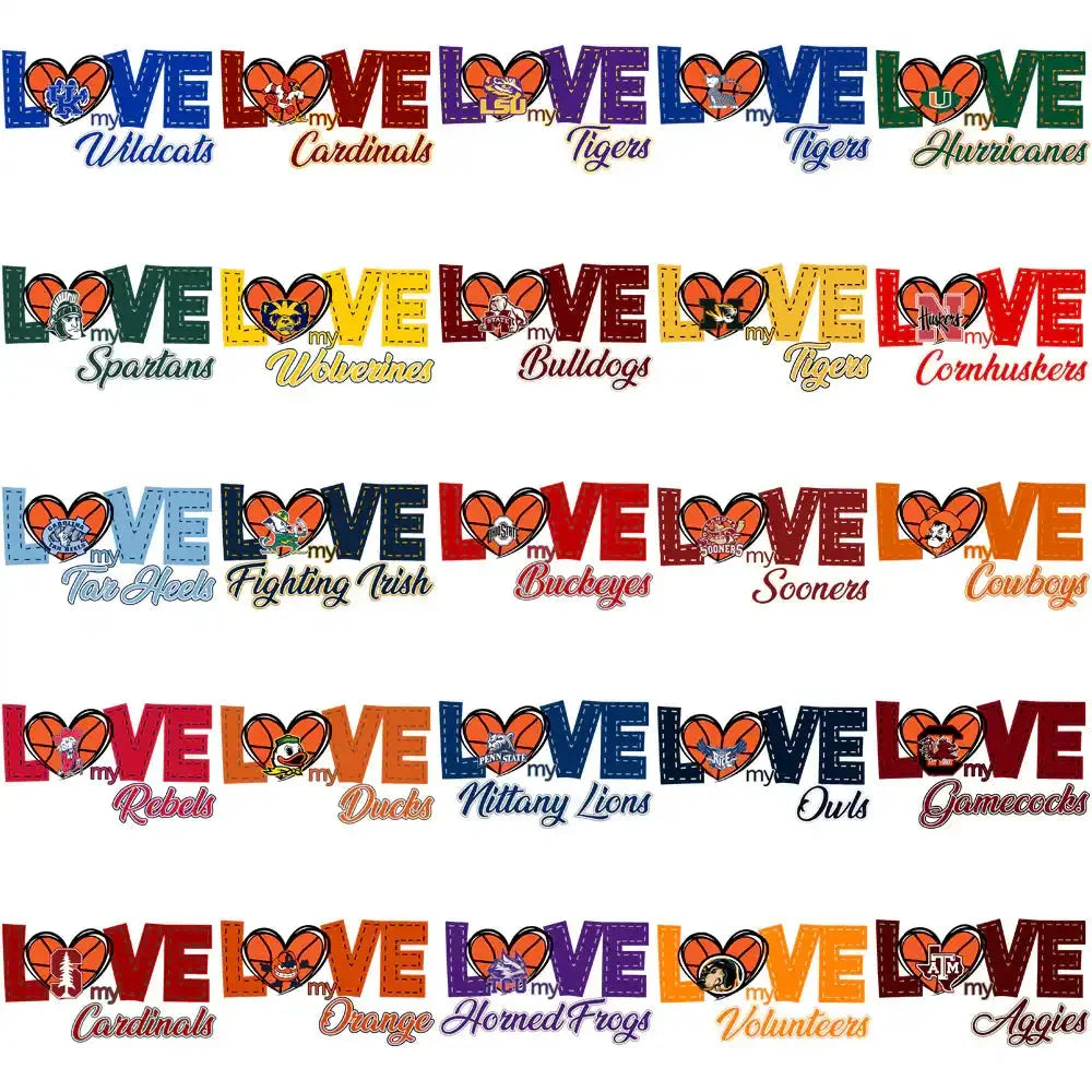 62 College NCAA Teams Love My Team Basketball Designs Bundle PNG