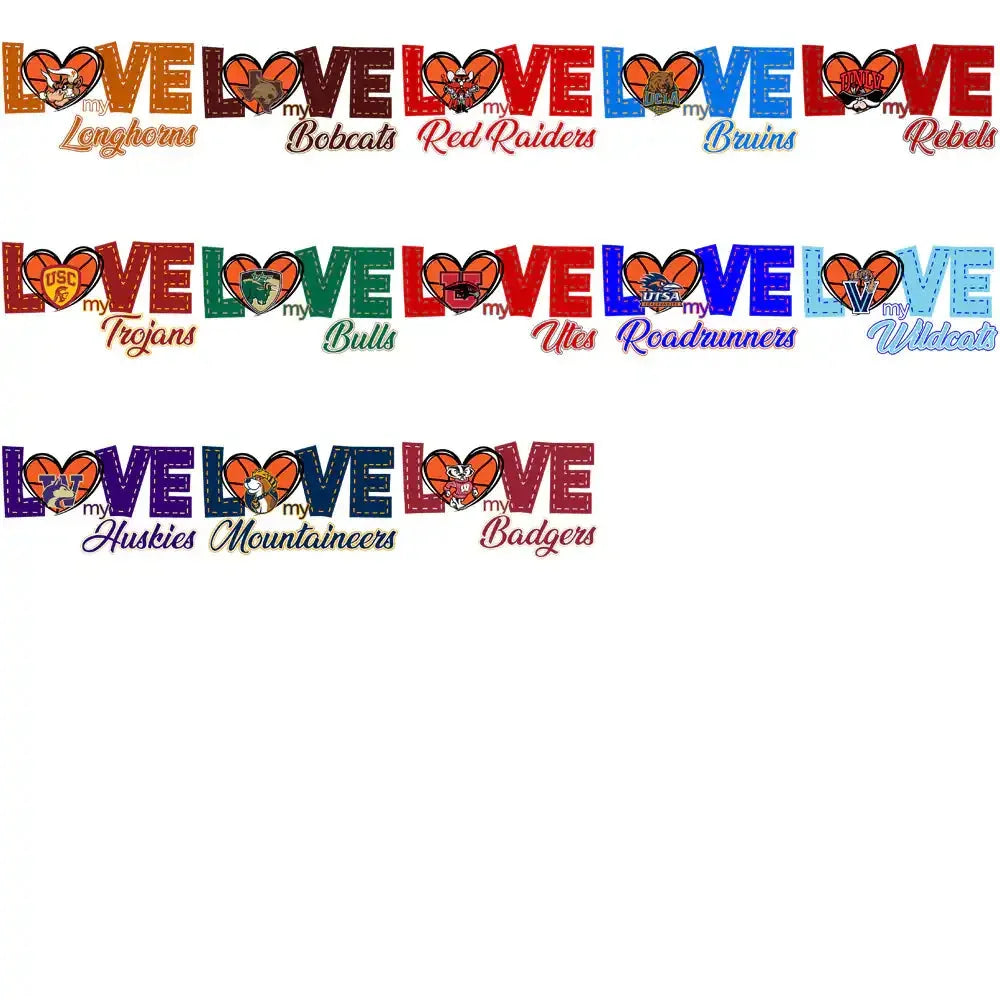 62 College NCAA Teams Love My Team Basketball Designs Bundle PNG