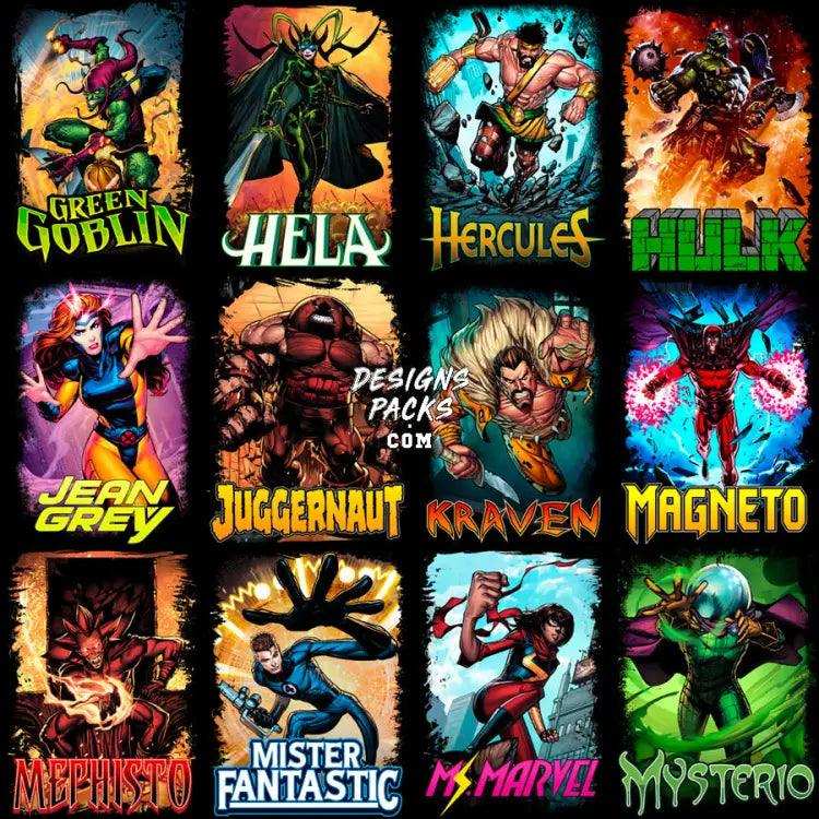 60 Comics Superheroes & Villains Halftone Designs Bundle Png