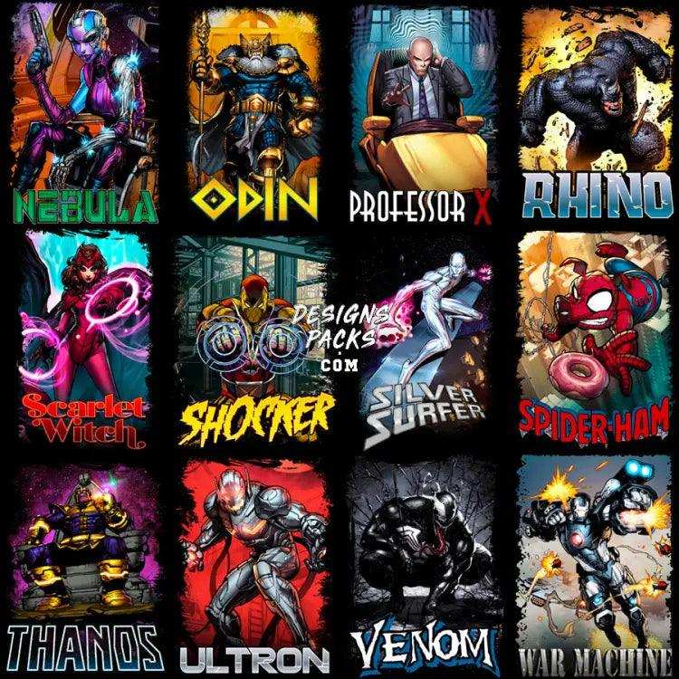 60 Comics Superheroes & Villains Halftone Designs Bundle Png