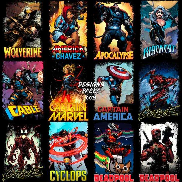 60 Comics Superheroes & Villains Halftone Designs Bundle Png