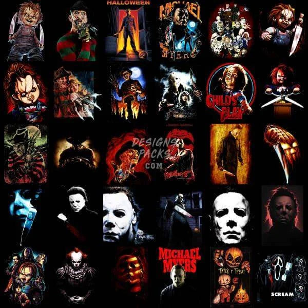 60 Halftone Halloween Horror Designs Bundle PNG