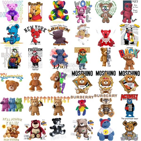 60 Teddy Bear Brands Streetwear Designs Bundle PNG