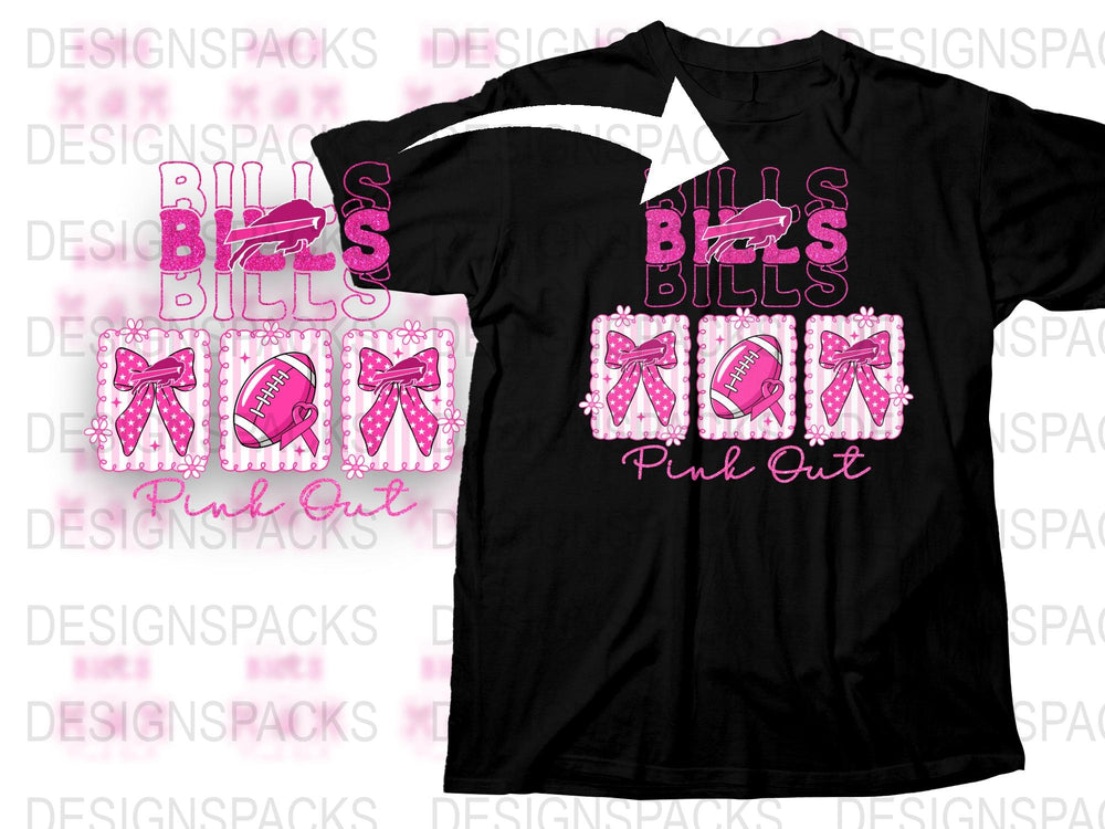 Pink Out Bills Bow T-Shirt, Rhinestone Football Design, Women's Graphic Tee, Sports Event Apparel, Fan Gift Idea