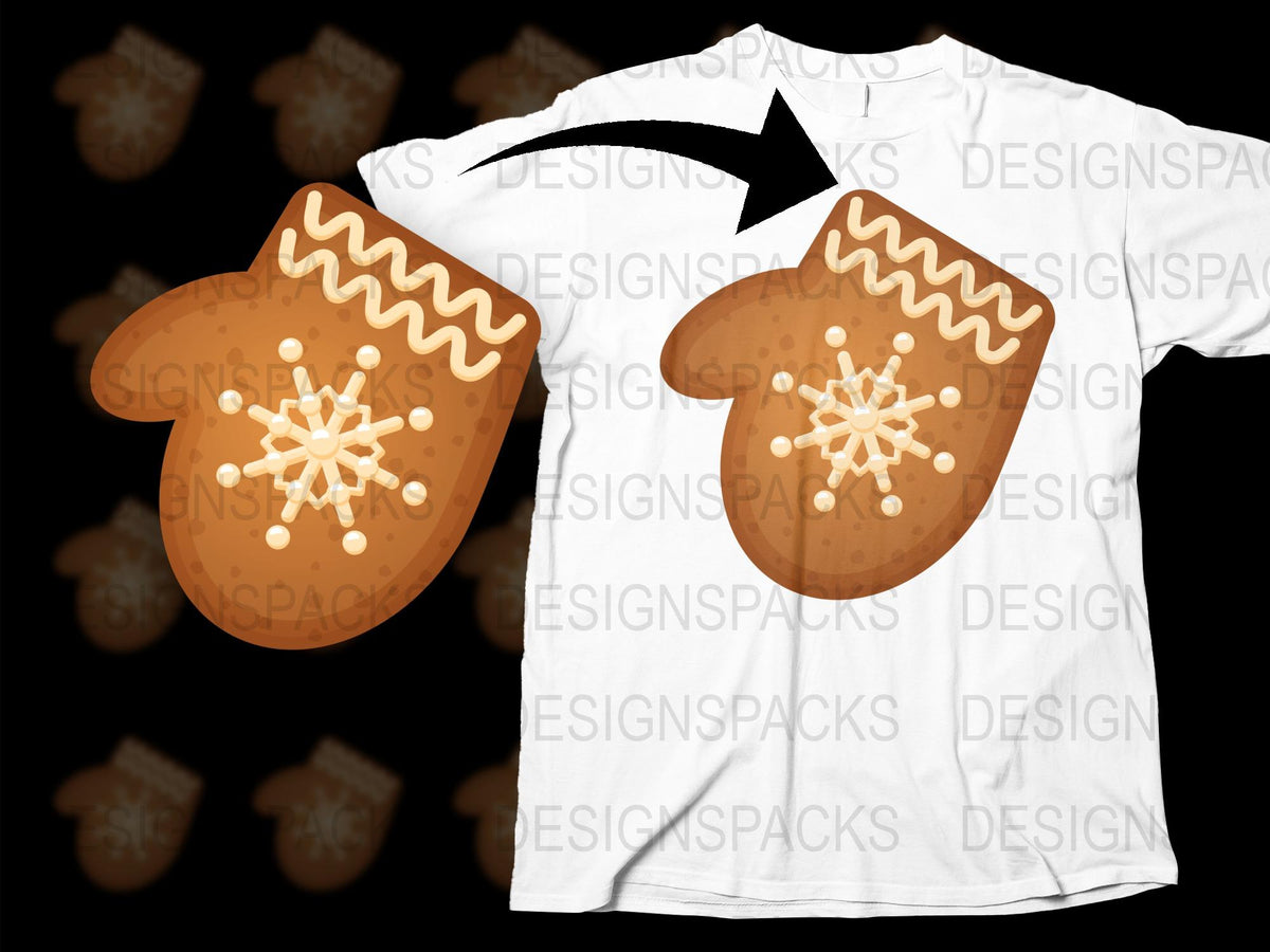 Festive Holiday Gingerbread Cookie T-Shirt, Christmas Mittens Design, Unisex Winter Apparel