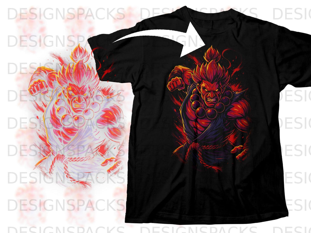 Black t-shirt featuring a red, angry demon character with spiky hair and glowing eyes.